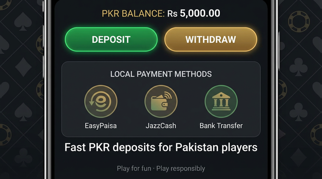 Deposit and withdrawal screen with PKR methods